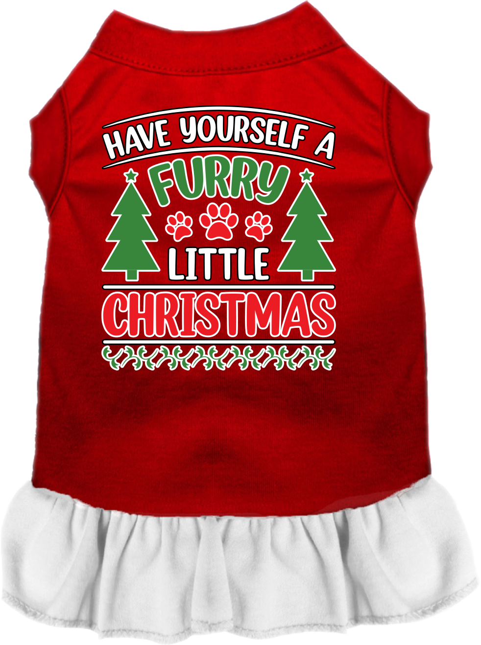 Furry Little Christmas Screen Print Dog Dress Red with White Size LG